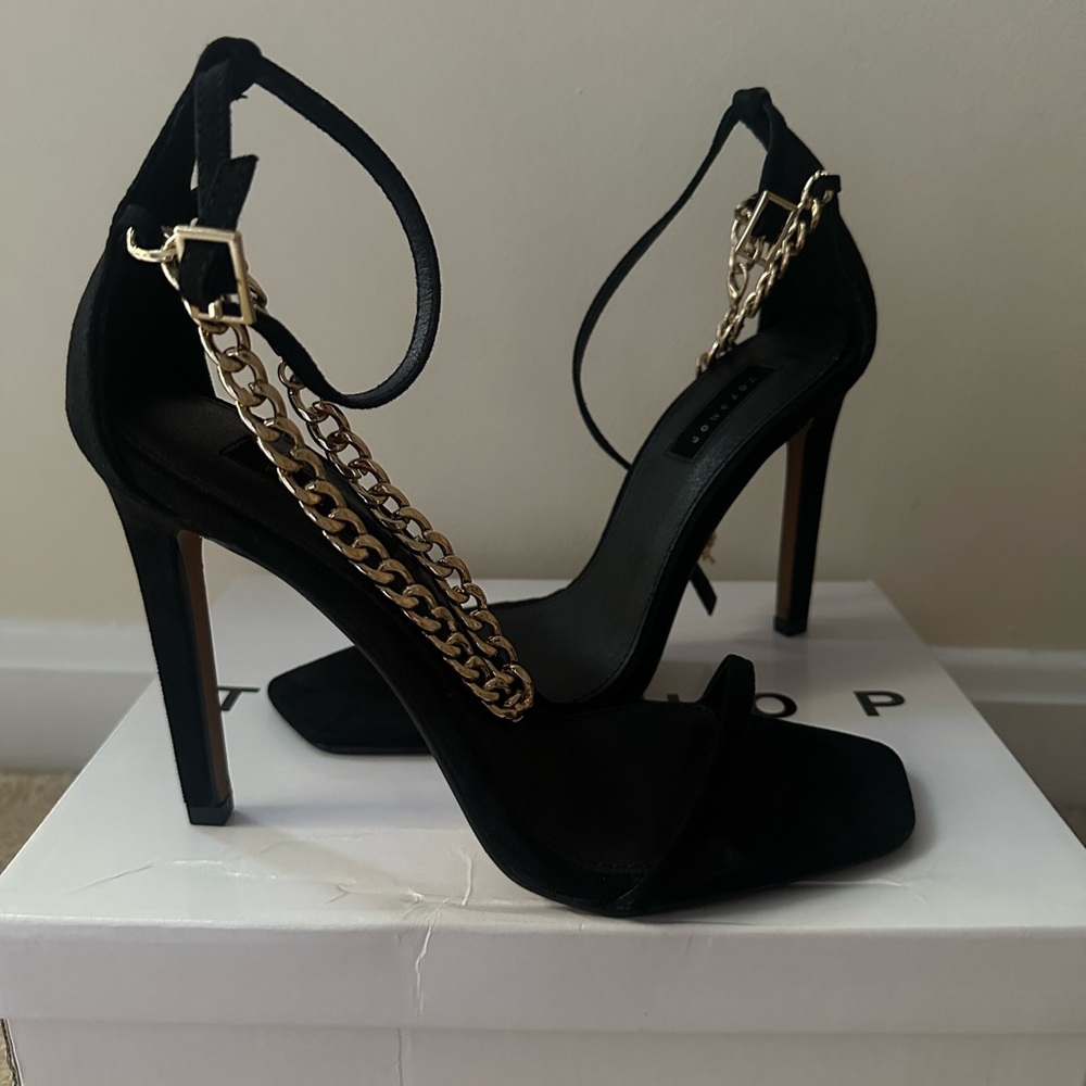 Top Shop  Black Chain Strap Heels.